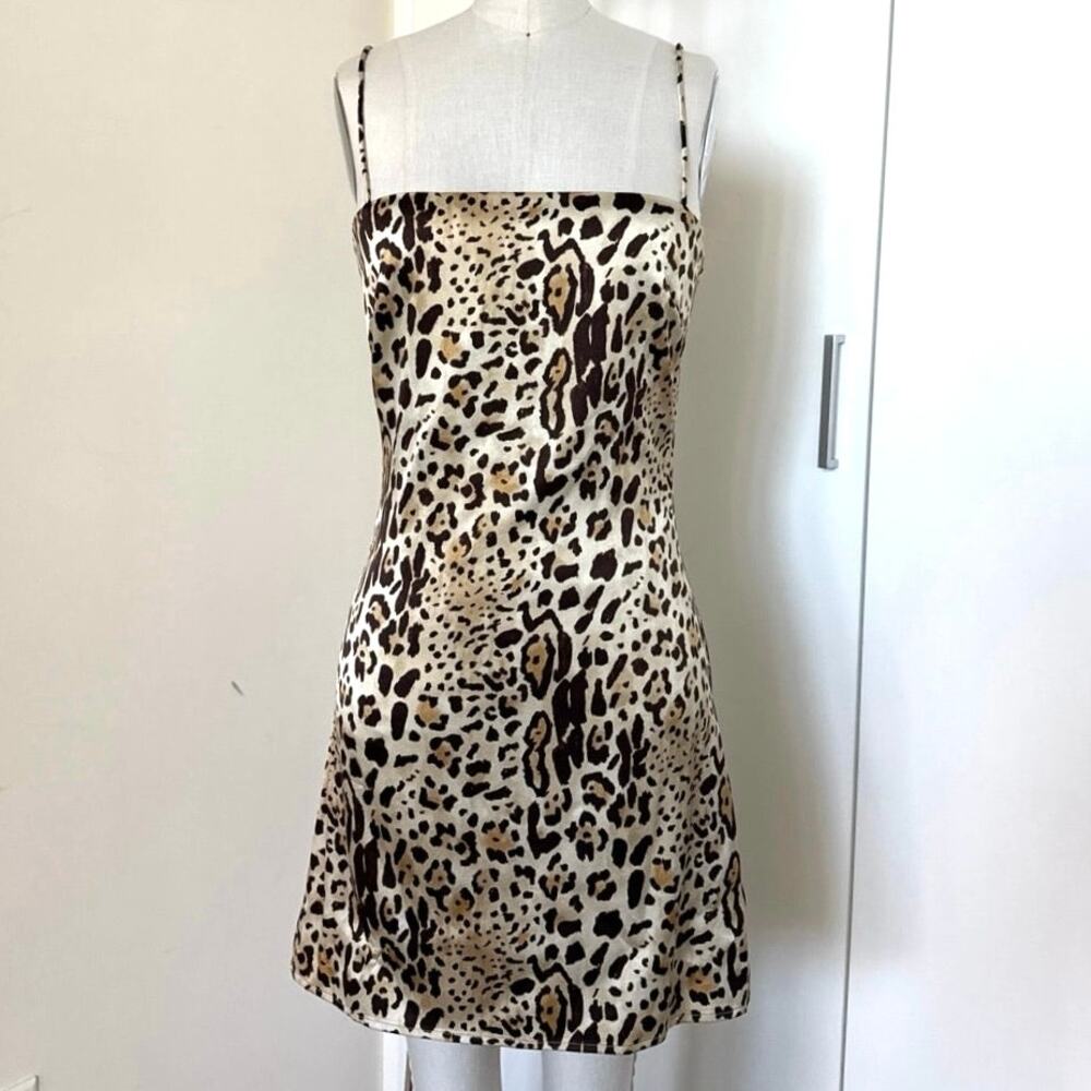 ANINE BING Valentine Stretch Silk Mini Dress in Cheetah Print SZ XS